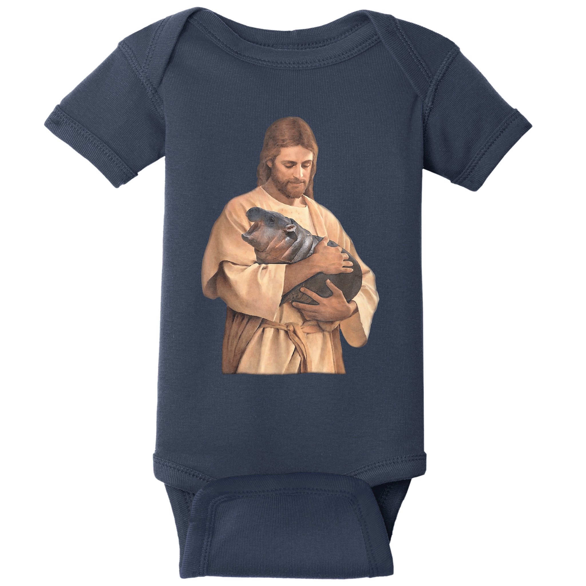 Jesus Loves Moo Deng Bouncy Pig Cute Baby Hippo Meme Baby Bodysuit