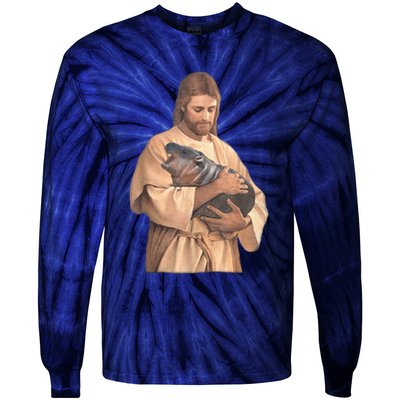 Jesus Loves Moo Deng Bouncy Pig Cute Baby Hippo Meme Tie-Dye Long Sleeve Shirt