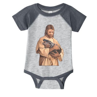 Jesus Loves Moo Deng Bouncy Pig Cute Baby Hippo Meme Infant Baby Jersey Bodysuit