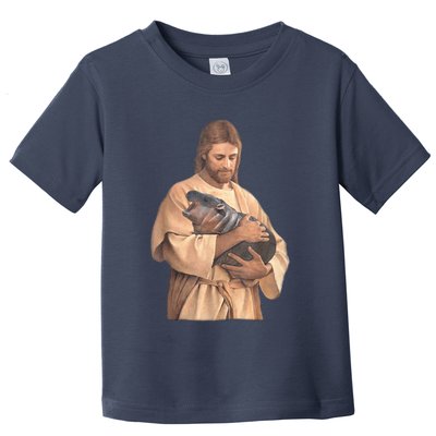 Jesus Loves Moo Deng Bouncy Pig Cute Baby Hippo Meme Toddler T-Shirt