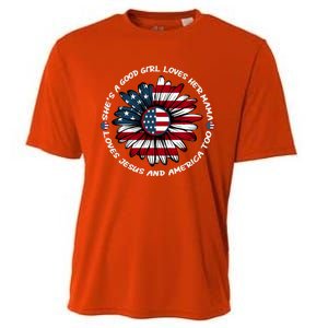 Just Loves Mama Jesus America Patriotic Sunflower Gift Cooling Performance Crew T-Shirt