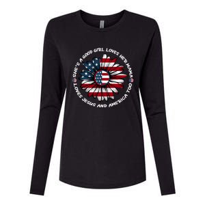 Just Loves Mama Jesus America Patriotic Sunflower Gift Womens Cotton Relaxed Long Sleeve T-Shirt