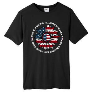 Just Loves Mama Jesus America Patriotic Sunflower Gift Tall Fusion ChromaSoft Performance T-Shirt