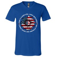 Just Loves Mama Jesus America Patriotic Sunflower Gift V-Neck T-Shirt