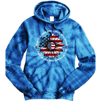 Just Loves Mama Jesus America Patriotic Sunflower Gift Tie Dye Hoodie