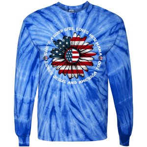 Just Loves Mama Jesus America Patriotic Sunflower Gift Tie-Dye Long Sleeve Shirt