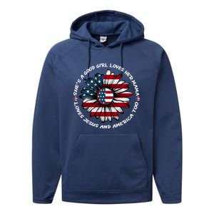 Just Loves Mama Jesus America Patriotic Sunflower Gift Performance Fleece Hoodie