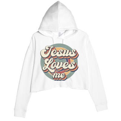 Jesus Loves Me Vintage God Christian Believers Lover Crop Fleece Hoodie