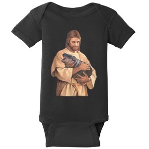 Jesus Loves Moo Deng Bouncy Pig Cute Baby Hippo Meme Baby Bodysuit