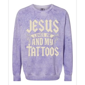 Jesus Loves Me And My Tattoos Inked Tattoo & Design Colorblast Crewneck Sweatshirt