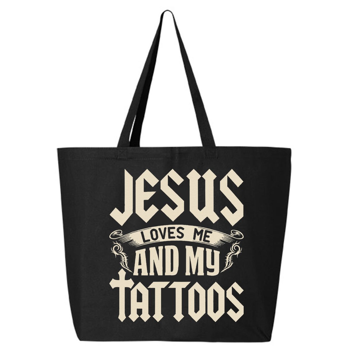 Jesus Loves Me And My Tattoos Inked Tattoo & Design 25L Jumbo Tote