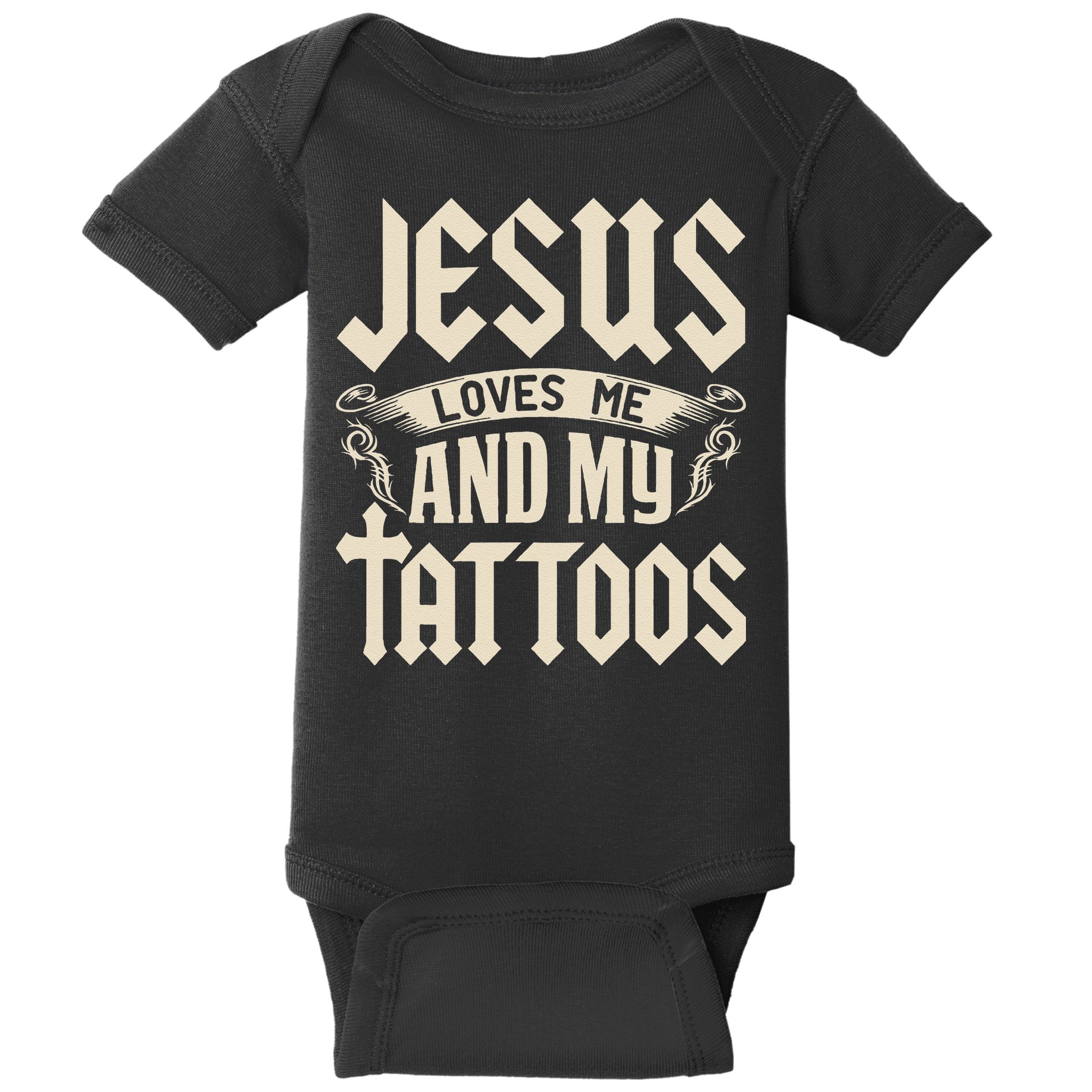 Jesus Loves Me And My Tattoos Inked Tattoo & Design Baby Bodysuit