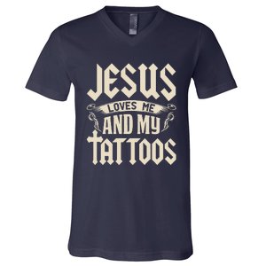 Jesus Loves Me And My Tattoos Inked Tattoo & Design V-Neck T-Shirt