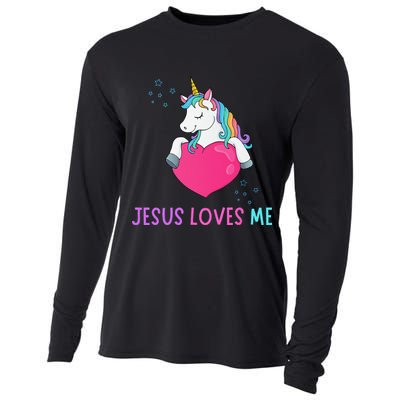 Jesus Loves Me Christian Bible Girls Rainbow Unicorn Cooling Performance Long Sleeve Crew