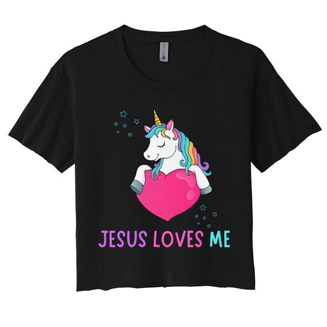 Jesus Loves Me Christian Bible Girls Rainbow Unicorn Crop Top