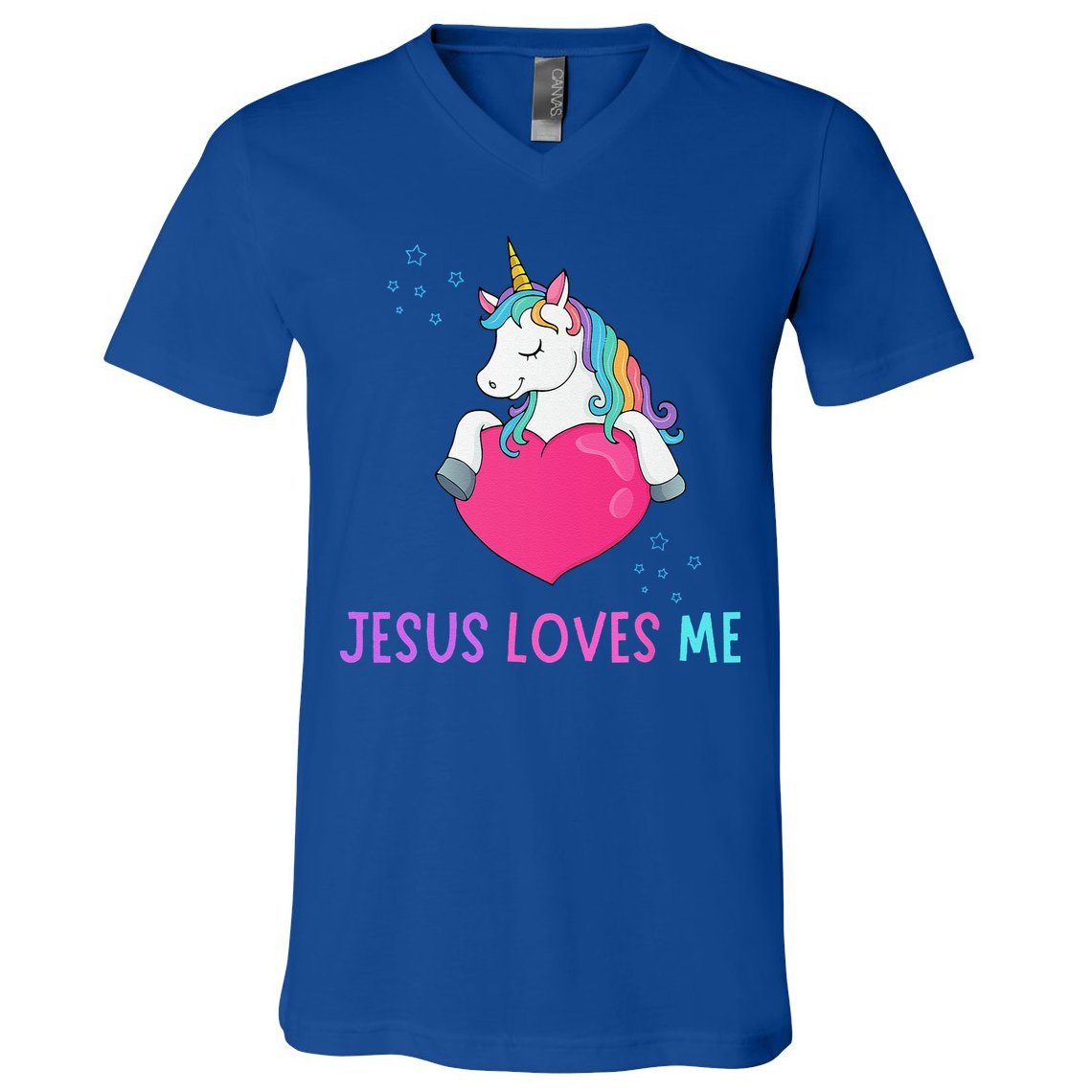 Jesus Loves Me Christian Bible Girls Rainbow Unicorn V-Neck T-Shirt