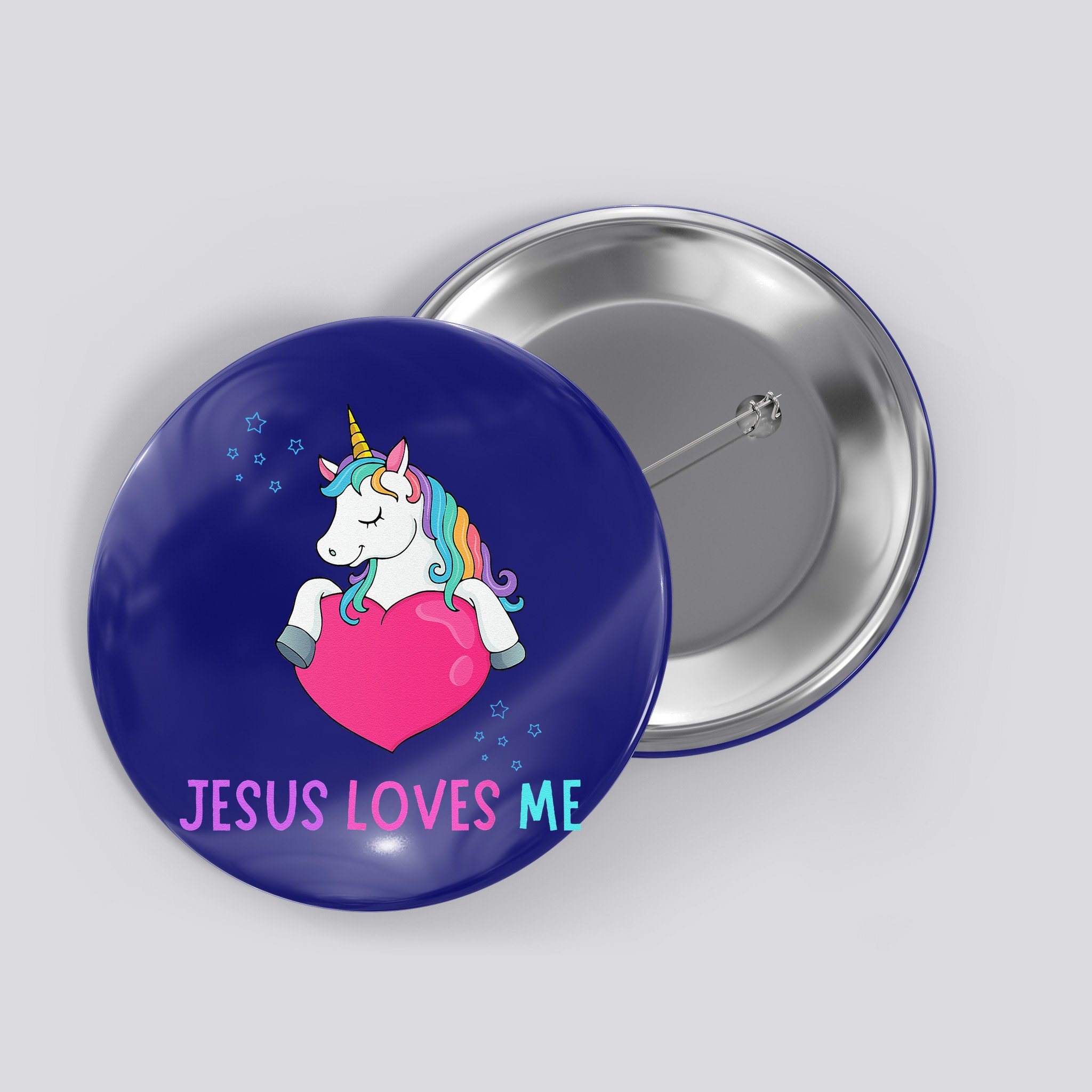 Jesus Loves Me Christian Bible Girls Rainbow Unicorn Button
