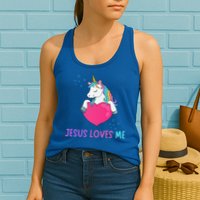 Jesus Loves Me Christian Bible Girls Rainbow Unicorn Womens Tank Top