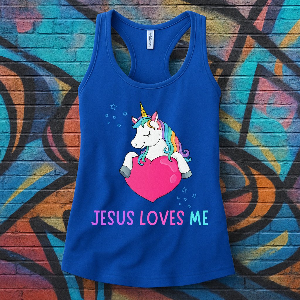 Jesus Loves Me Christian Bible Girls Rainbow Unicorn Womens Tank Top