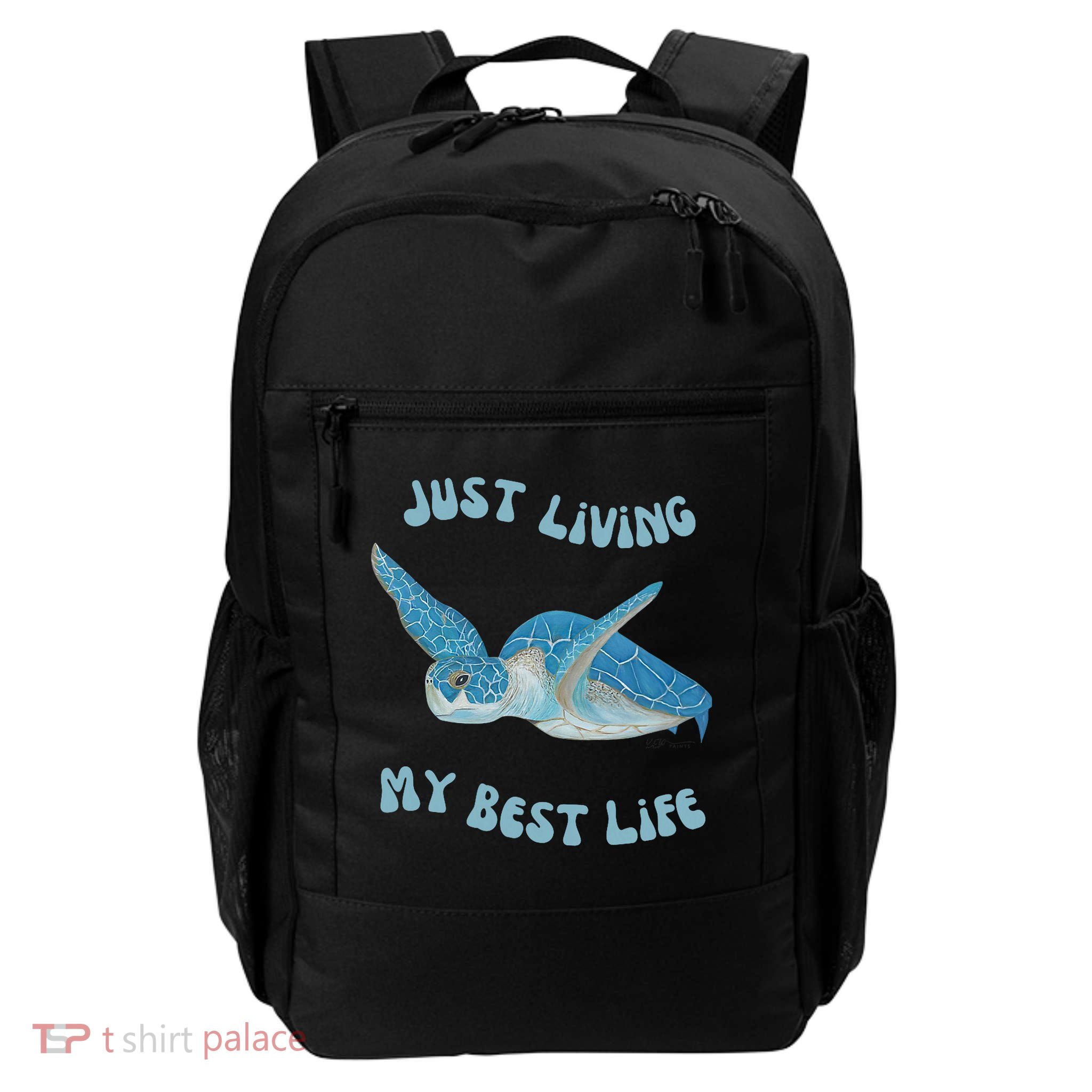 Just Living My Best Life Colorful Sea Turtle Art Painting Marine Life  Daily Commute Backpack