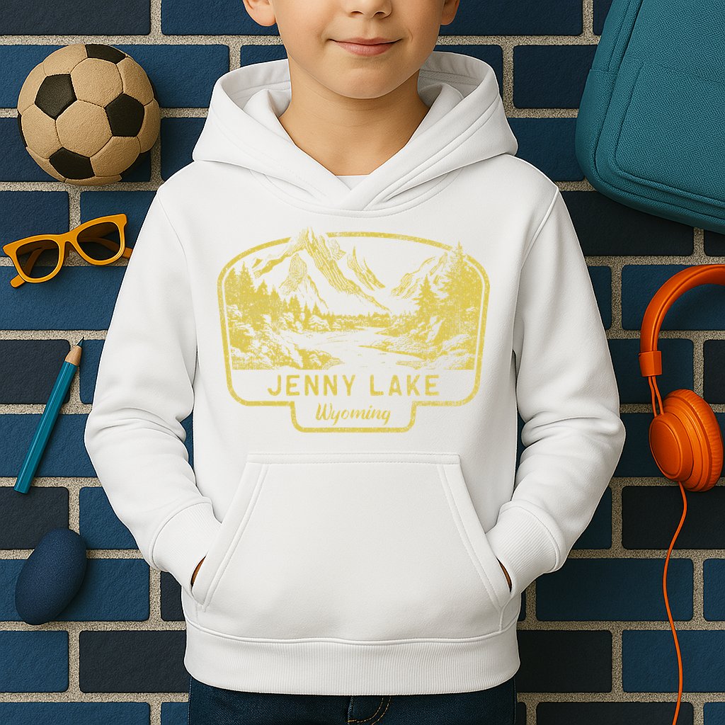 Jenny Lake Mountains Wyoming Hiking Outdoors Vintage Kids Hoodie