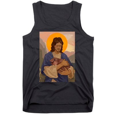 Jesus Loves Moo Deng Bouncy Pig Cute Baby Hippo Meme Tank Top