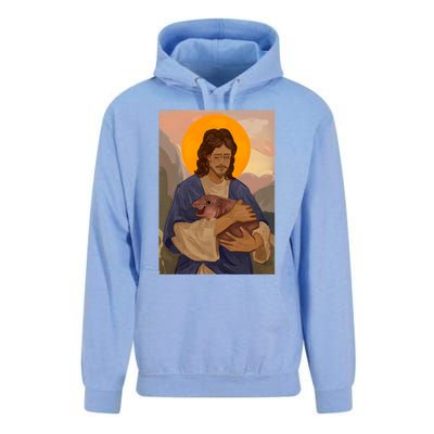 Jesus Loves Moo Deng Bouncy Pig Cute Baby Hippo Meme Unisex Surf Hoodie