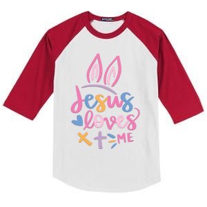 Jesus Loves Me Christian Cross Easter Day Family Outfit Gift Kids Colorblock Raglan Jersey