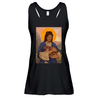 Jesus Loves Moo Deng Bouncy Pig Cute Baby Hippo Meme Ladies Essential Flowy Tank