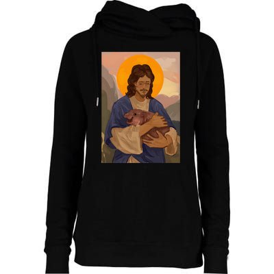 Jesus Loves Moo Deng Bouncy Pig Cute Baby Hippo Meme Womens Funnel Neck Pullover Hood