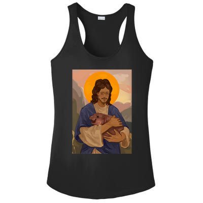 Jesus Loves Moo Deng Bouncy Pig Cute Baby Hippo Meme Ladies PosiCharge Competitor Racerback Tank