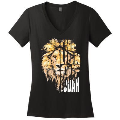 Jesus Lion Of Judah Christian Gift For Men Women Women's V-Neck T-Shirt