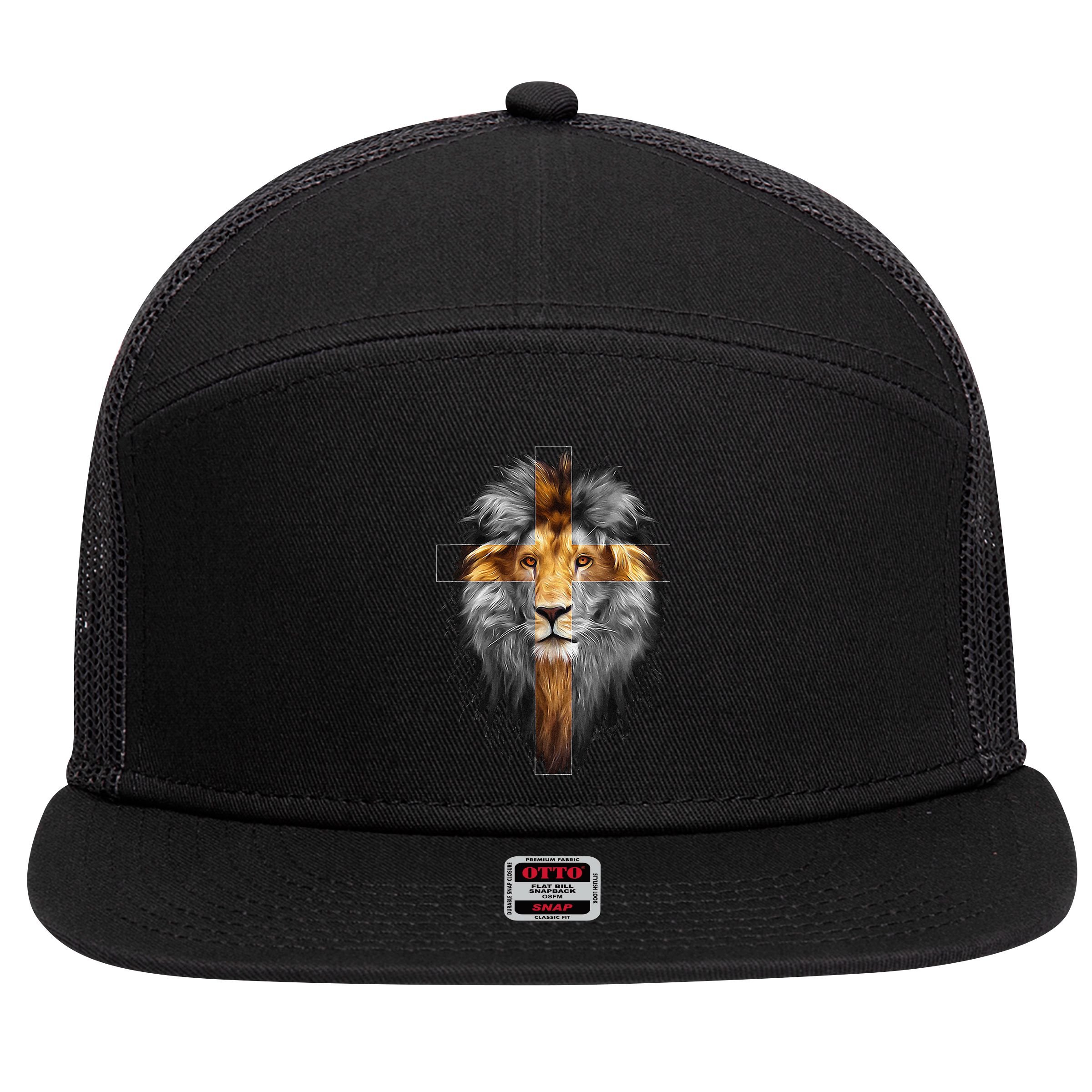 Jesus Lion Of Judah Jesus Cross Faith Christian 7 Panel Mesh Trucker Snapback Hat