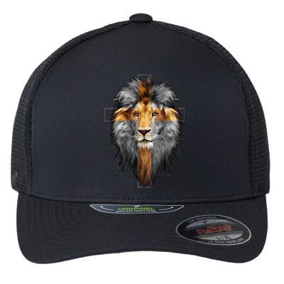Jesus Lion Of Judah Jesus Cross Faith Christian Flexfit Unipanel Trucker Cap