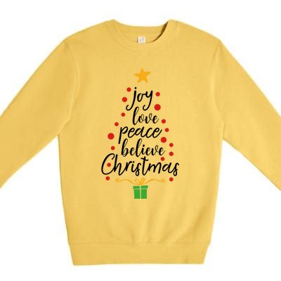 Joy Love Peace Believe Christmas Tree Star Gift Simple Funny Gift Premium Crewneck Sweatshirt