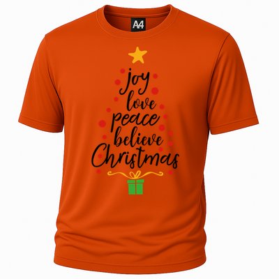 Joy Love Peace Believe Christmas Tree Star Gift Simple Funny Gift Cooling Performance Crew T-Shirt