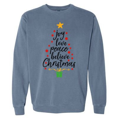 Joy Love Peace Believe Christmas Tree Star Gift Simple Funny Gift Garment-Dyed Sweatshirt