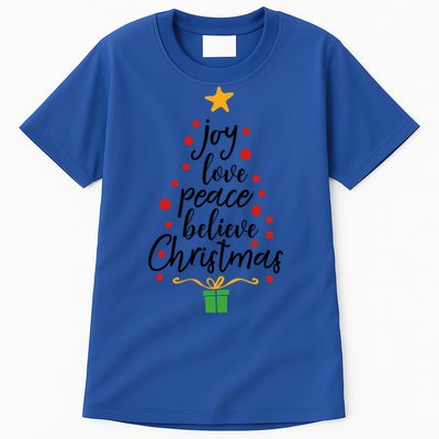 Joy Love Peace Believe Christmas Tree Star Gift Simple Funny Gift Tall T-Shirt