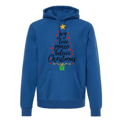 Joy Love Peace Believe Christmas Tree Star Gift Simple Funny Gift Premium Hoodie