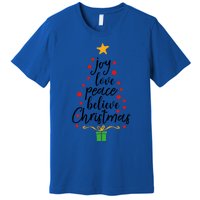 Joy Love Peace Believe Christmas Tree Star Gift Simple Funny Gift Premium T-Shirt