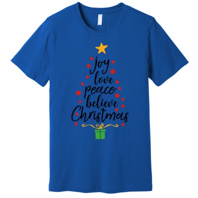 Joy Love Peace Believe Christmas Tree Star Gift Simple Funny Gift Premium T-Shirt