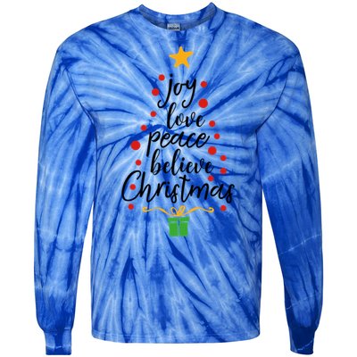 Joy Love Peace Believe Christmas Tree Star Gift Simple Funny Gift Tie-Dye Long Sleeve Shirt