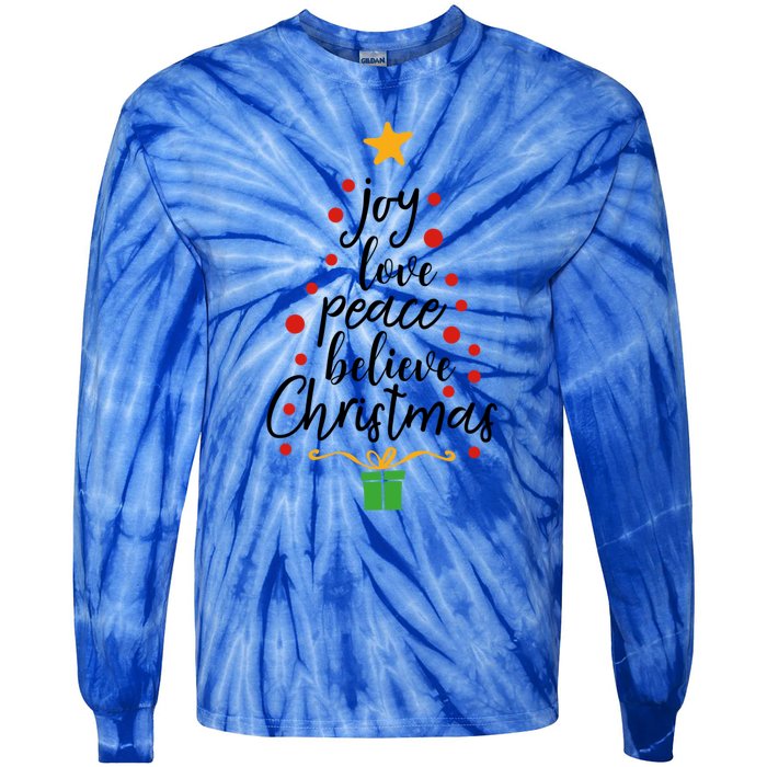 Joy Love Peace Believe Christmas Tree Star Gift Simple Funny Gift Tie-Dye Long Sleeve Shirt