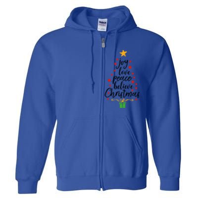 Joy Love Peace Believe Christmas Tree Star Gift Simple Funny Gift Full Zip Hoodie