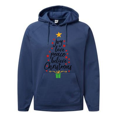 Joy Love Peace Believe Christmas Tree Star Gift Simple Funny Gift Performance Fleece Hoodie