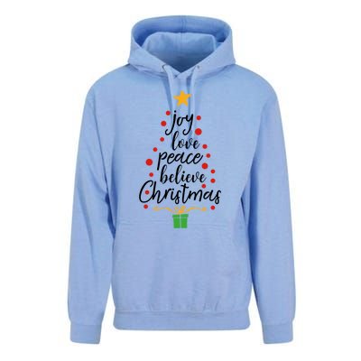 Joy Love Peace Believe Christmas Tree Star Gift Simple Funny Gift Unisex Surf Hoodie