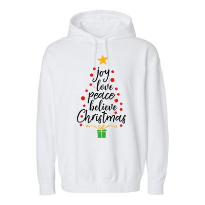 Joy Love Peace Believe Christmas Tree Star Gift Simple Funny Gift Garment-Dyed Fleece Hoodie