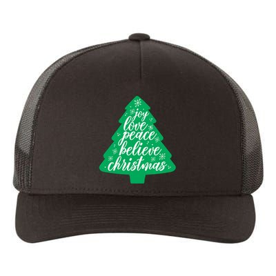 Joy Love Peace Believe Christmas Tree Yupoong Adult 5-Panel Trucker Hat