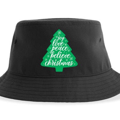 Joy Love Peace Believe Christmas Tree Sustainable Bucket Hat