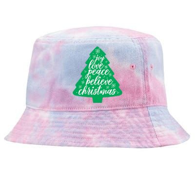 Joy Love Peace Believe Christmas Tree Tie-Dyed Bucket Hat